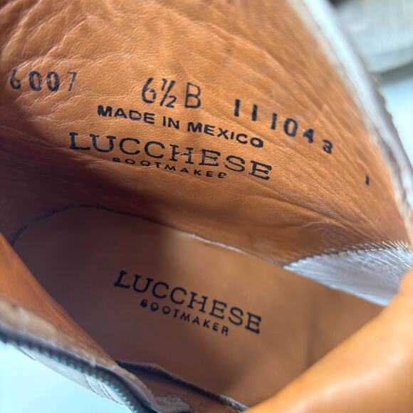 Lucchese M6007 White Distressed Leather Low Scallop Bootie 6.5 B Western Ankle - Picture 9 of 10